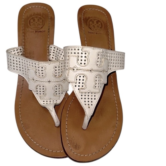 Tory Burch Perforated White and Tan Sandals size 7 - Picture 1 of 9